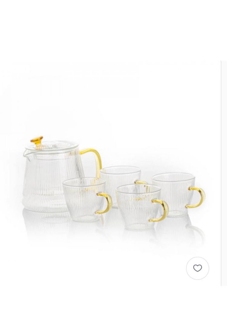 Clear glass jack set with brown lid and golden handle and 4 glasses with elegant and modern design