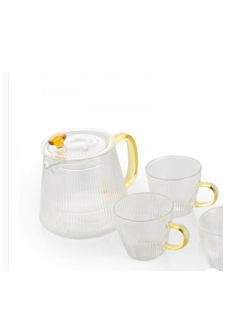 Clear glass jack set with brown lid and golden handle and 4 glasses with elegant and modern design