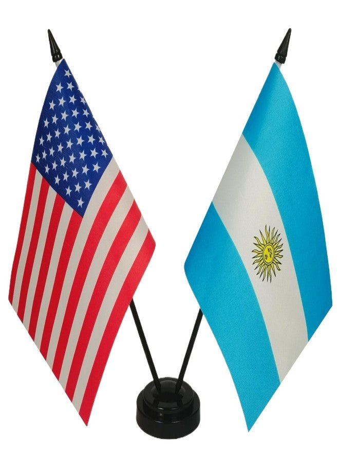 Zigvert American & Argentina Flag Desk Set, American,Argentine Table Flags Twin Pin and Base, 8 x 5 Inches American & Argentina Deluxe Desk Flag Set -Friendship Flags of the World - Image 1