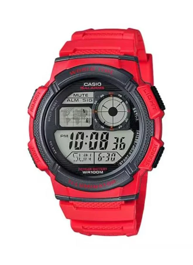 CASIO Men's Digital Display Watch With Red Resin Strap - AE-1000W-4AVDF