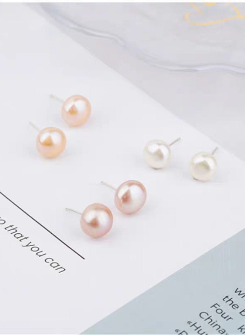 San Yi S925 Sterling Silver Earrings with Chinese Natural Freshwater Pearls - Sleep & Shower Safe, Expert Piercing Care (6MM, Authenticity Hallmark, Real Photo)（White）） - Image 1