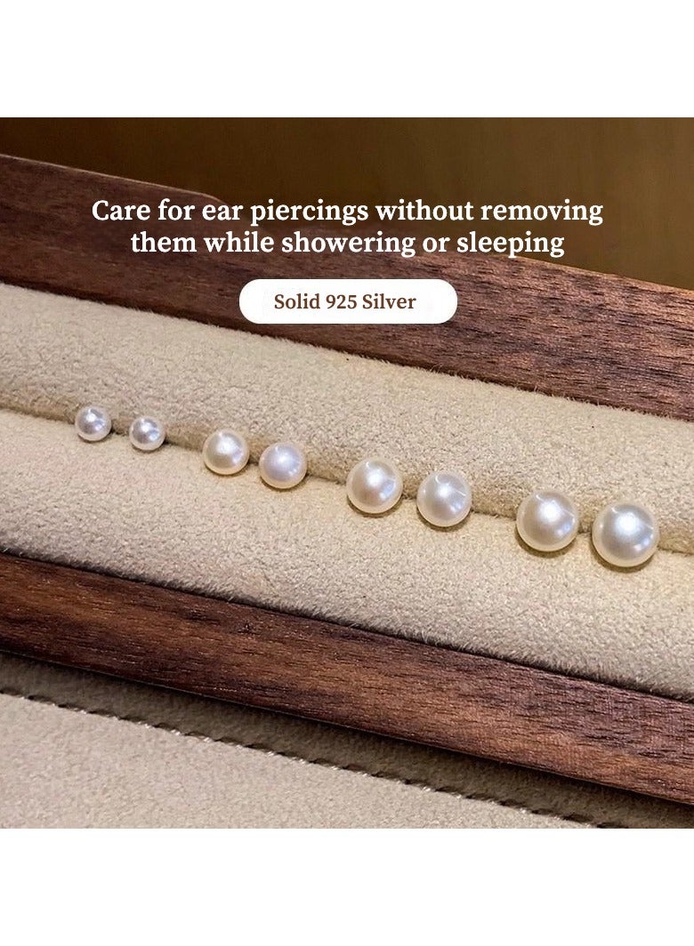 San Yi S925 Sterling Silver Earrings with Chinese Natural Freshwater Pearls - Sleep & Shower Safe, Expert Piercing Care (6MM, Authenticity Hallmark, Real Photo)（White）） - Image 2