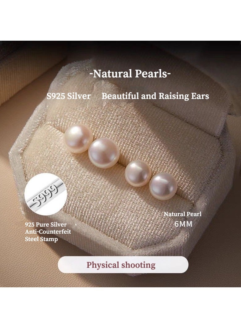 San Yi S925 Sterling Silver Earrings with Chinese Natural Freshwater Pearls - Sleep & Shower Safe, Expert Piercing Care (6MM, Authenticity Hallmark, Real Photo)（White）） - Image 4