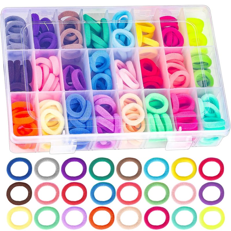 Baby Hair Ties 200 Pcs Toddler Hair Ties with Organizer Box Colorful Cotton Seamless Hair Bands for Girls Kids Summer Gifts 24 Colors