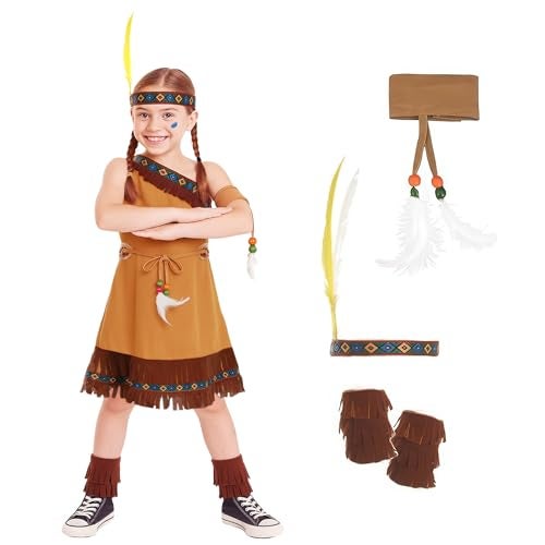 fun shack Girls Native American Costume Childrens Brown Fringed Indian Dress Outfit - Small - Image 5