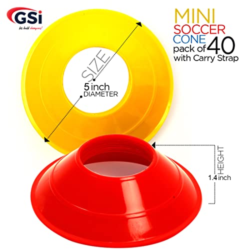 GSi Mini Cones for Sports - 40 Pack - 5Inch Diameter for Better Space Utilization - Comes with Shoulder Strap - for Agility Training Drills - Image 2