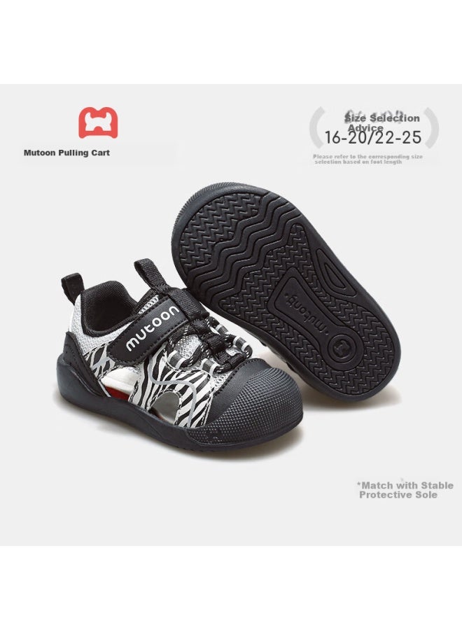 Shepherd Boy Mucun Stable Protective Shoes 25 Summer Baby Sandals Girls Breathable Toddler Shoes Soft Bottom Anti-collision Baby Shoes Boys Zebra Black 25 - Image 1