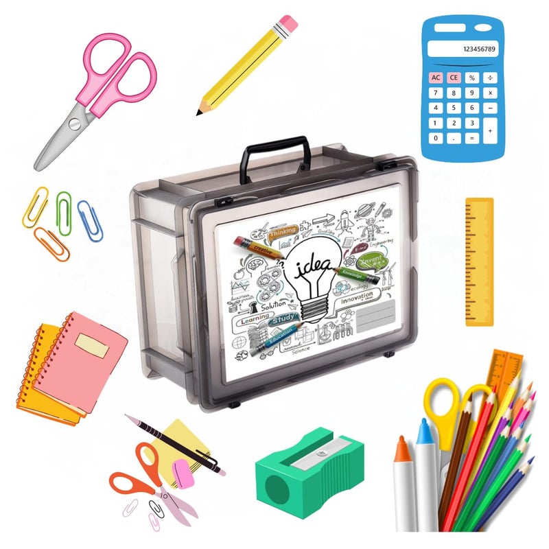 Large School and Office Supplies Organizer Complete Stationery Set with Sturdy Carrying Case, Portable and Compact for Students, Not Include any Supplies 18 Liter 36cm x 16cm x 30cm (Transparent) - Image 2