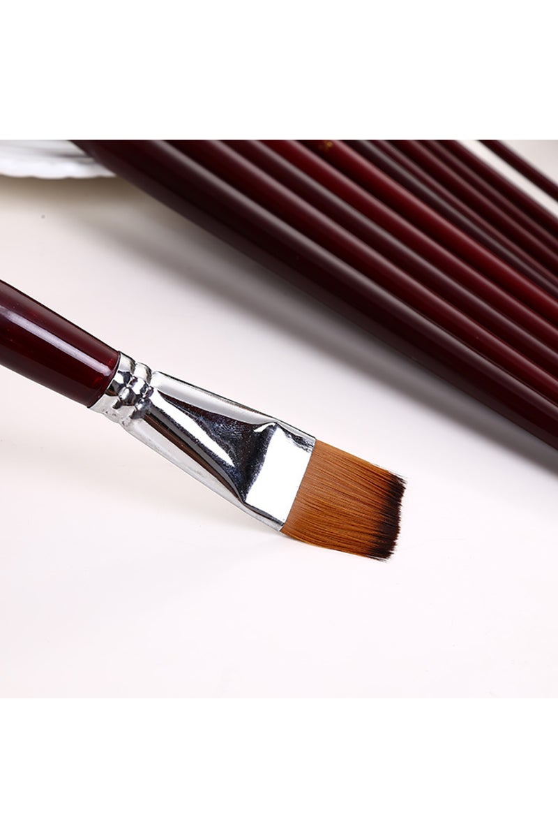 erorex Two-Color Nylon Hair Flat Peak Oil Brush 12 Pcs Brush Set Art Watercolor Paint Brush School... - Image 4