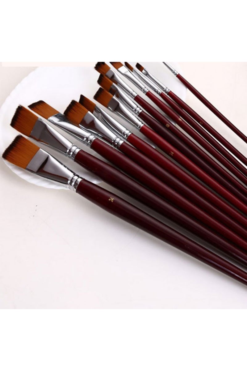 erorex Two-Color Nylon Hair Flat Peak Oil Brush 12 Pcs Brush Set Art Watercolor Paint Brush School... - Image 5