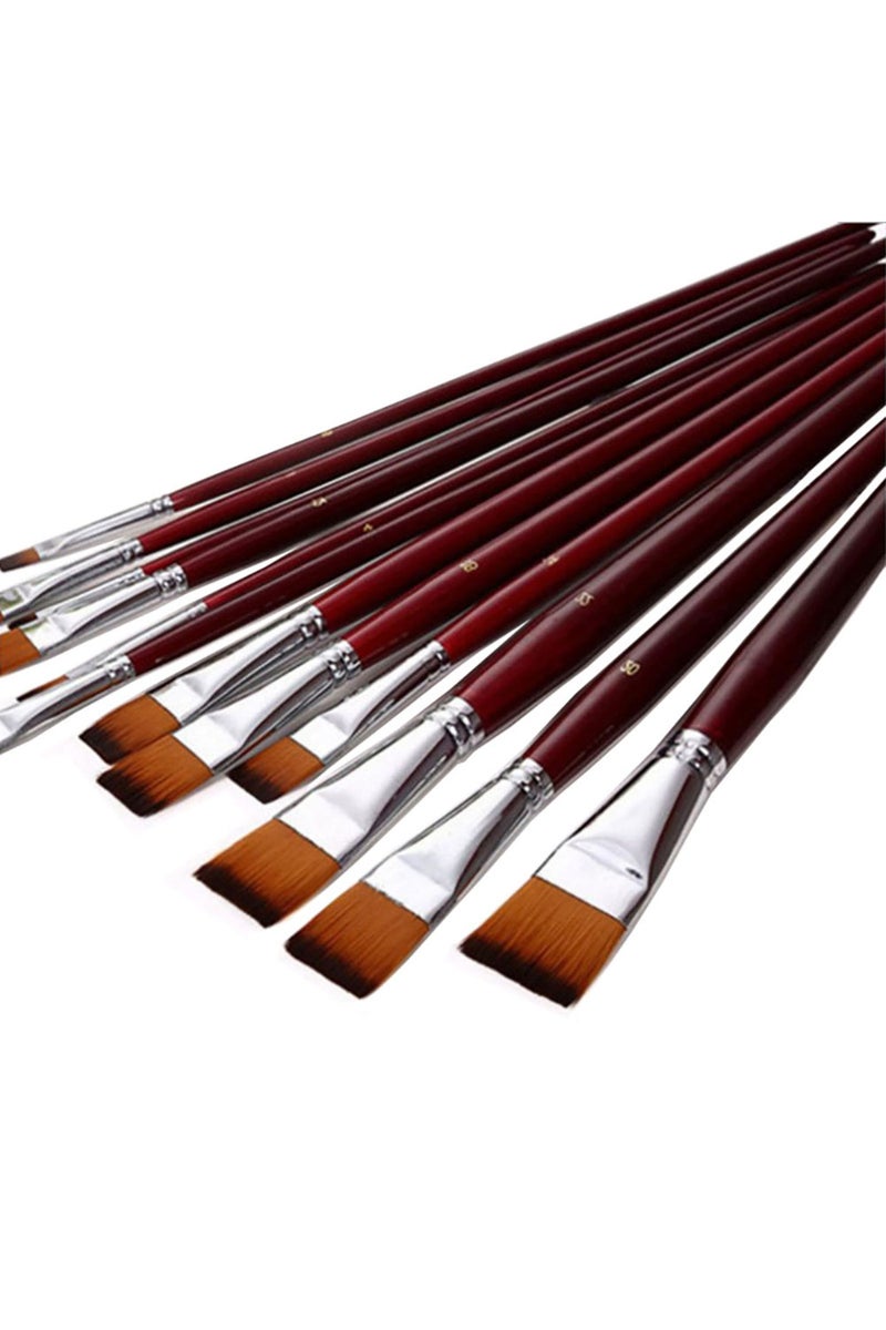 erorex Two-Color Nylon Hair Flat Peak Oil Brush 12 Pcs Brush Set Art Watercolor Paint Brush School... - Image 1
