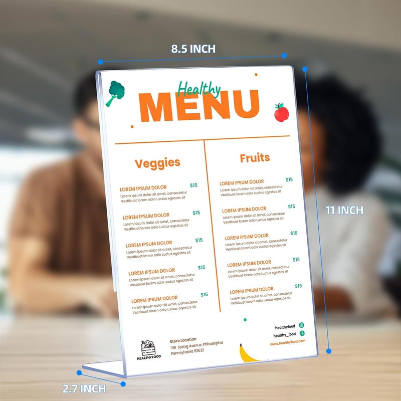 مجموعة DECOHOBO المكونة من 30 حامل لافتات أكريليك مقاس 8.5 × 11، حوامل عرض بلاستيكية شفافة للطاولات، حوامل أكريليك على شكل حرف L للنشرات والمستندات والمكاتب والمطاعم، حامل لافتات عمودي مقاس 8.5×11 للطاولات - Image 2