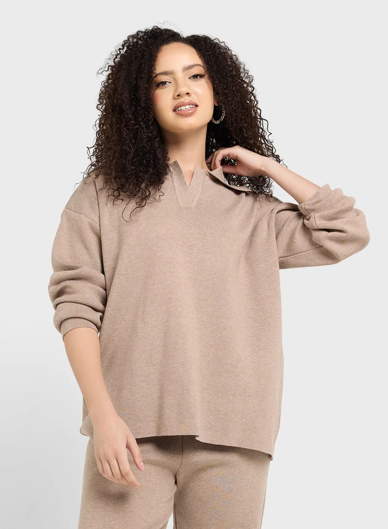 Ginger Plush Collared Sweat Top & Sweat Pants Set