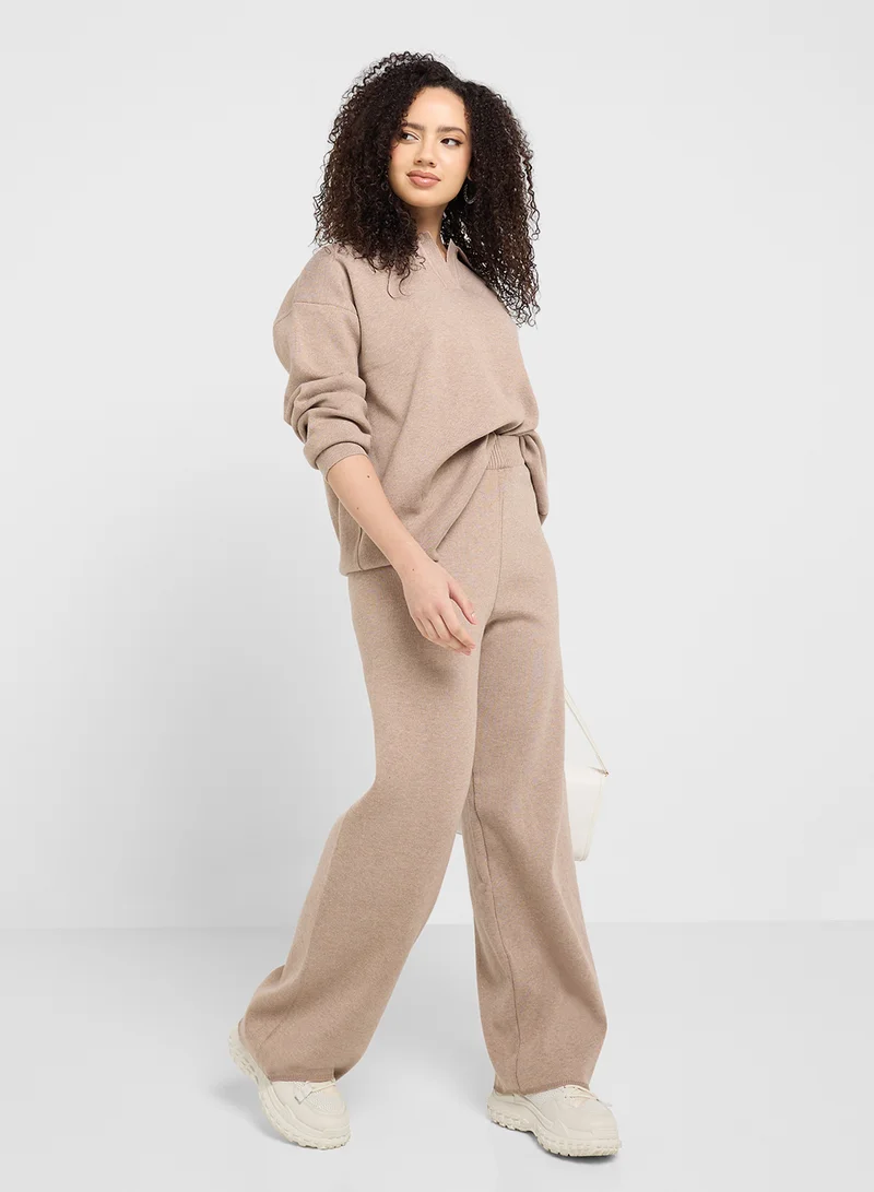 Ginger Plush Collared Sweat Top & Sweat Pants Set