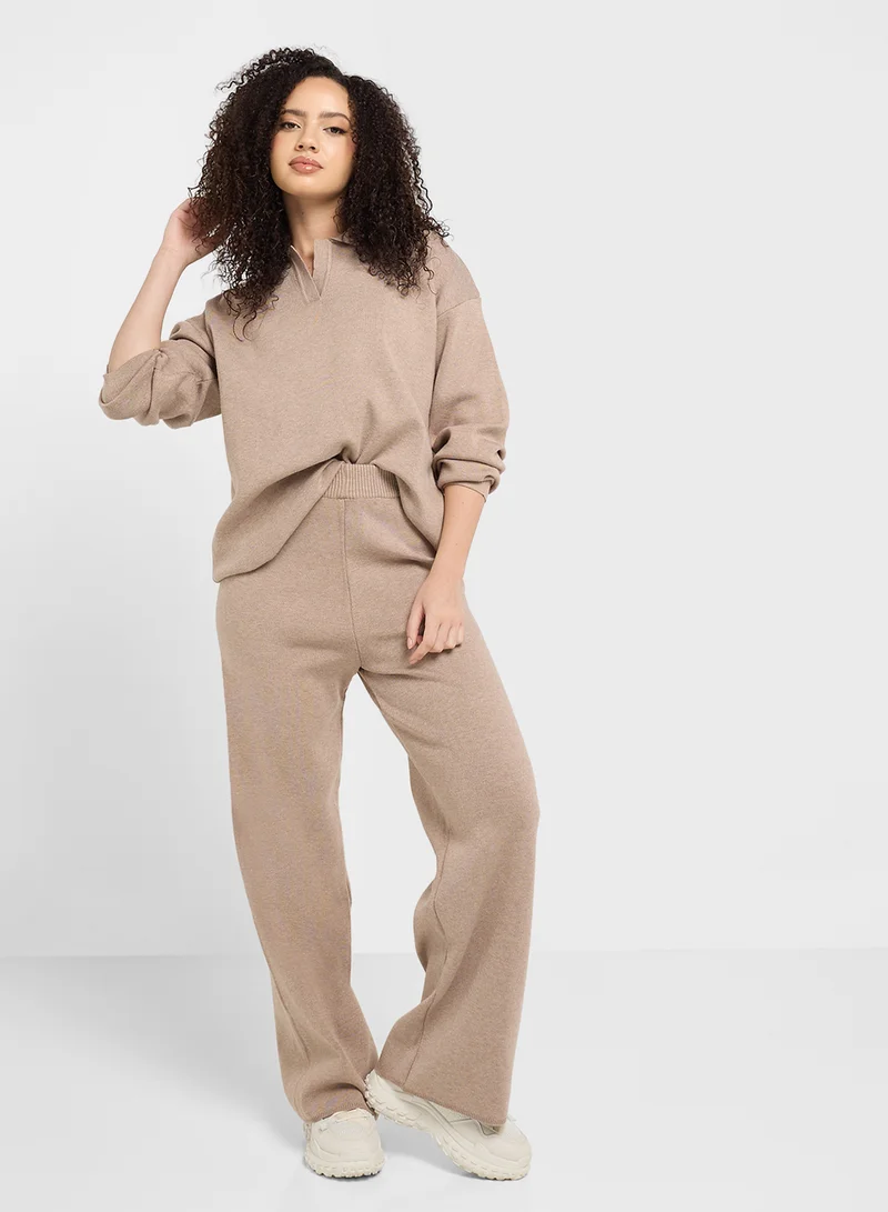 Ginger Plush Collared Sweat Top & Sweat Pants Set