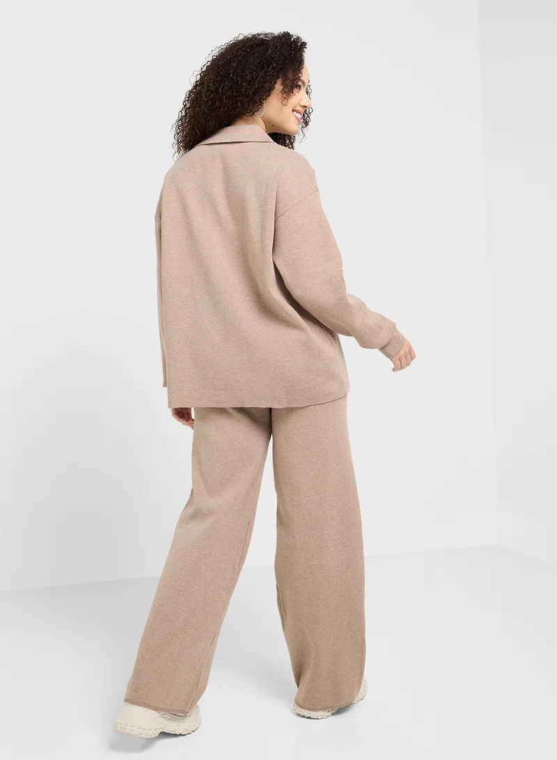 Ginger Plush Collared Sweat Top & Sweat Pants Set