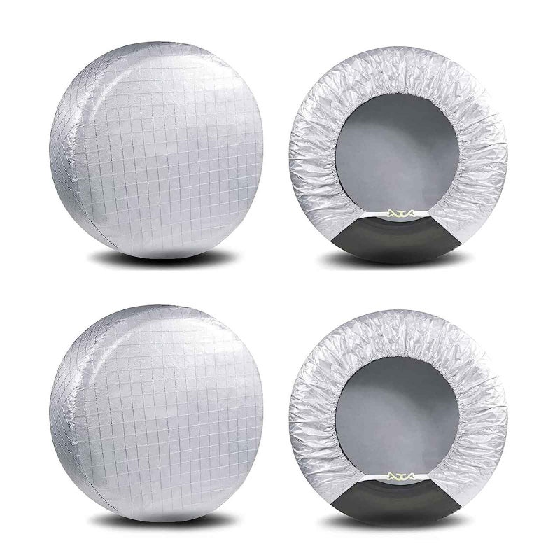 AmFor Tire Covers Set of 4, Silver Aluminium Tire Protectors, Fits 19" to 22" Tires, Car & Truck Compatible
