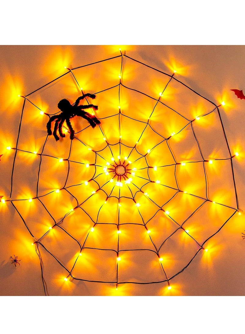 Excefore أضواء الزينة، ٧٠ لمبة LED مضادة للماء، شبكة العنكبوت المضيئة باللون البرتقالي، أضواء شبكية برتقالية للمنزل والحديقة داخليًا وخارجيًا مخيفة - Image 1