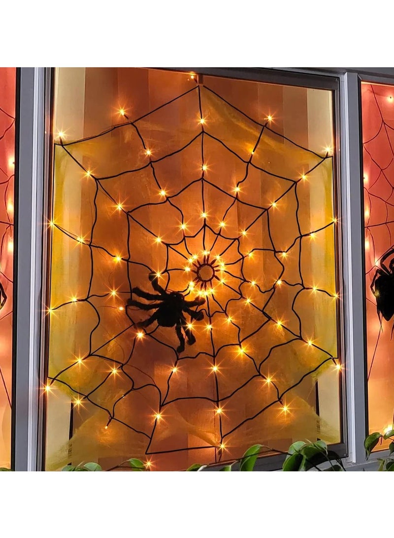 Excefore أضواء الزينة، ٧٠ لمبة LED مضادة للماء، شبكة العنكبوت المضيئة باللون البرتقالي، أضواء شبكية برتقالية للمنزل والحديقة داخليًا وخارجيًا مخيفة - Image 3