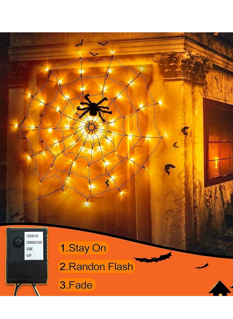 Excefore أضواء الزينة، ٧٠ لمبة LED مضادة للماء، شبكة العنكبوت المضيئة باللون البرتقالي، أضواء شبكية برتقالية للمنزل والحديقة داخليًا وخارجيًا مخيفة - Image 4