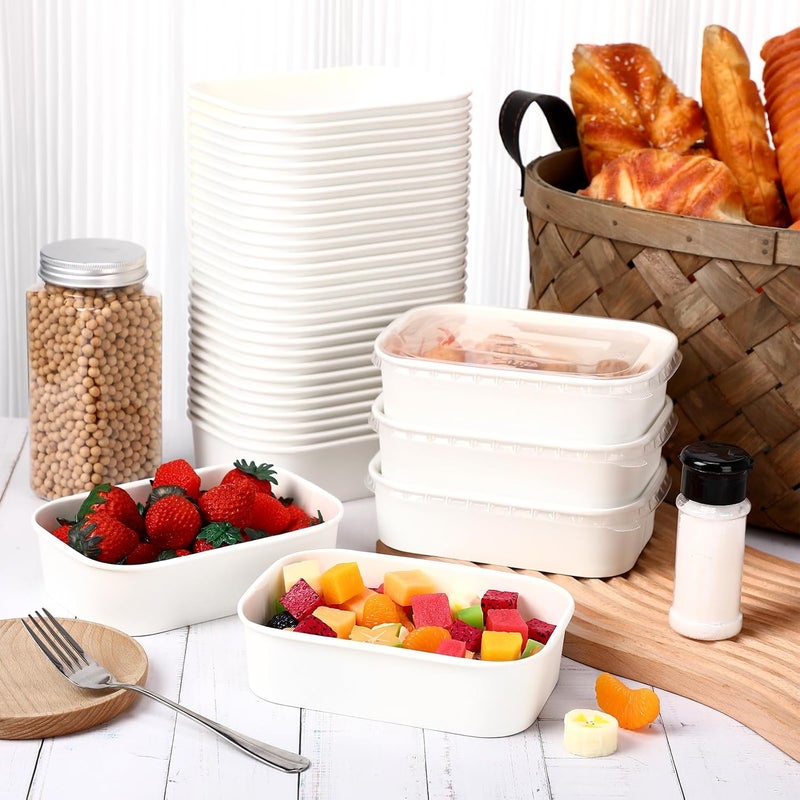 Maxdot 50 Pack Disposable Kraft Paper Bowls with PP Lids Rectangle Paper Food Containers for Lunch Meal Prep,Salad,Ice Cream,Yogurt,Soup Bowls Party Supplies (White,17 oz) - Image 4