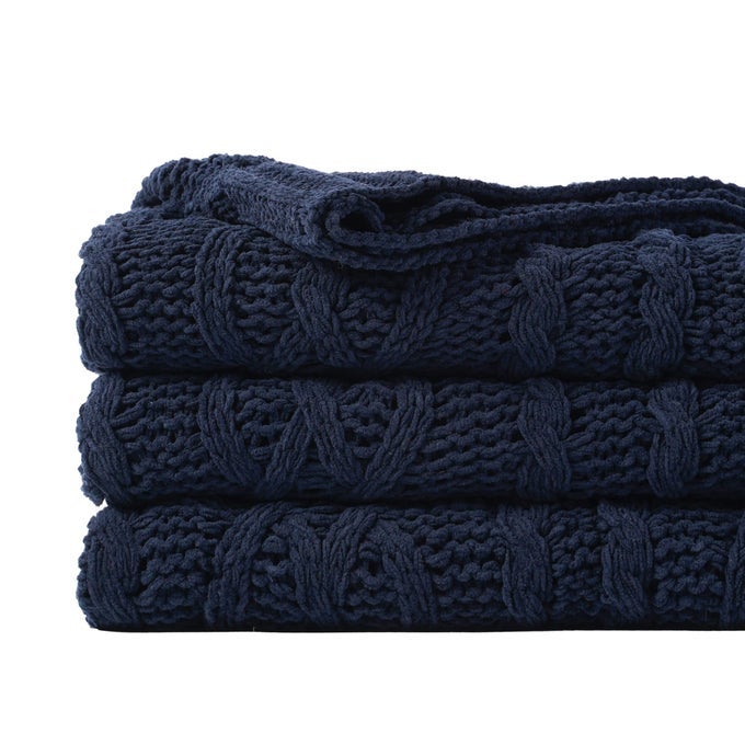 NAVY BLUETHROW BLANKET FOR COUCH 51X67 CHENILLE KNIT THROW BLANKET SUPER SOFT WARM BLANKET DECORATIVE CHRISTMAS TEXTURED THROW BLANKET FOR BEDLIVING ROOM