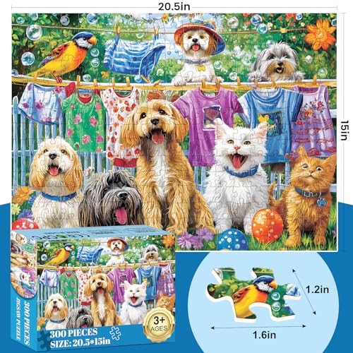 Nitktaia 300 Piece Puzzles for Adults Cute Dog Jigsaw Puzzle for Adults Children Elderly Large Piece Fun Animal Puzzle for Kids Ages 810 1012 Challenging Landscape PuzzlesFamily Game Great Gift 20515in - Image 5