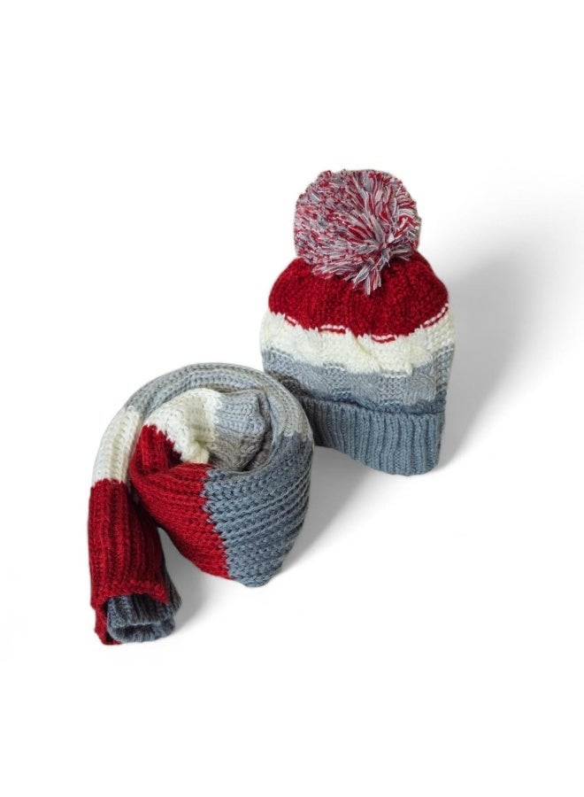 Winter Ice Cap Hat with Fur Lining and Knitted Wool Scarf Set, Soft & Warm, 160 cm Length - Image 2