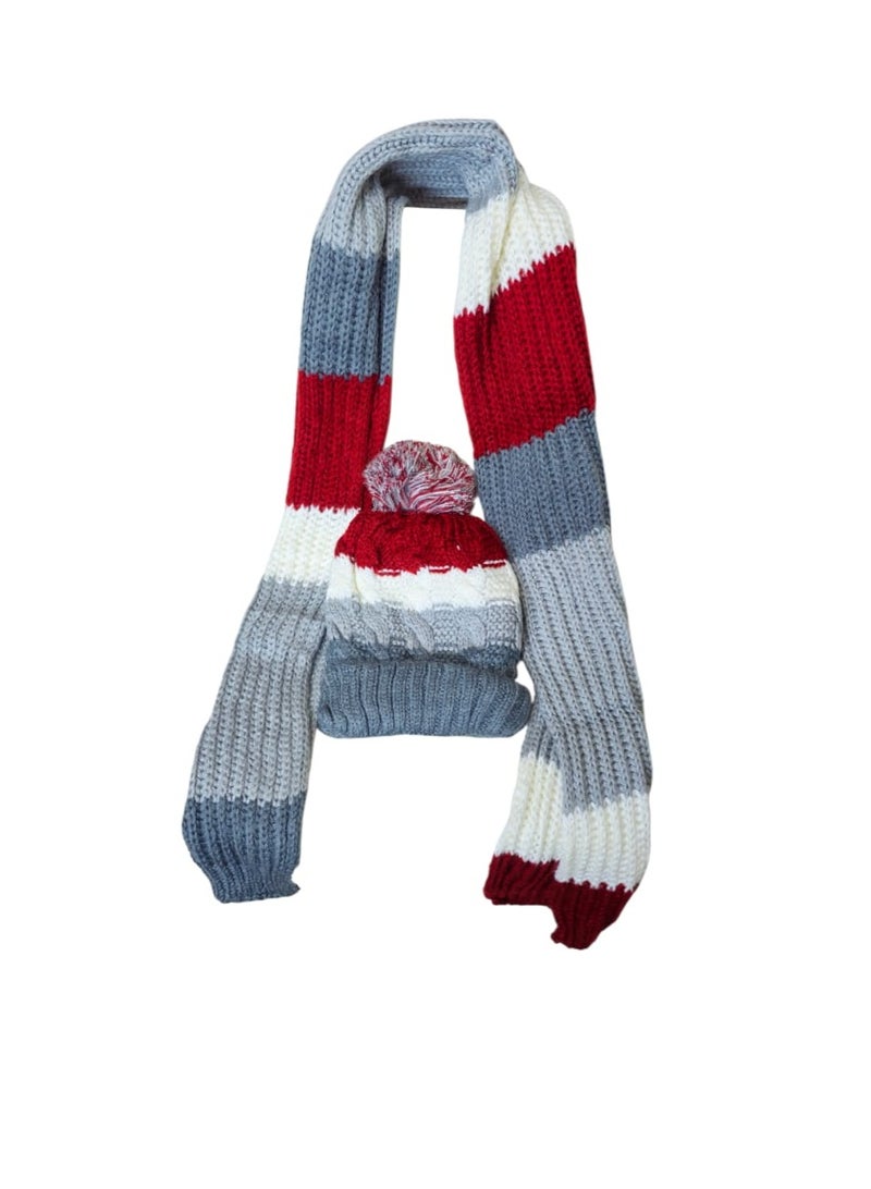 Winter Ice Cap Hat with Fur Lining and Knitted Wool Scarf Set, Soft & Warm, 160 cm Length - Image 1