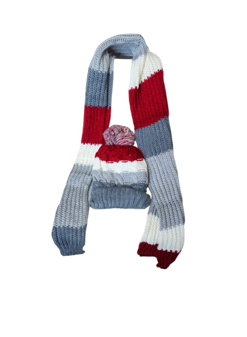 Winter Ice Cap Hat with Fur Lining and Knitted Wool Scarf Set, Soft & Warm, 160 cm Length - Image 3