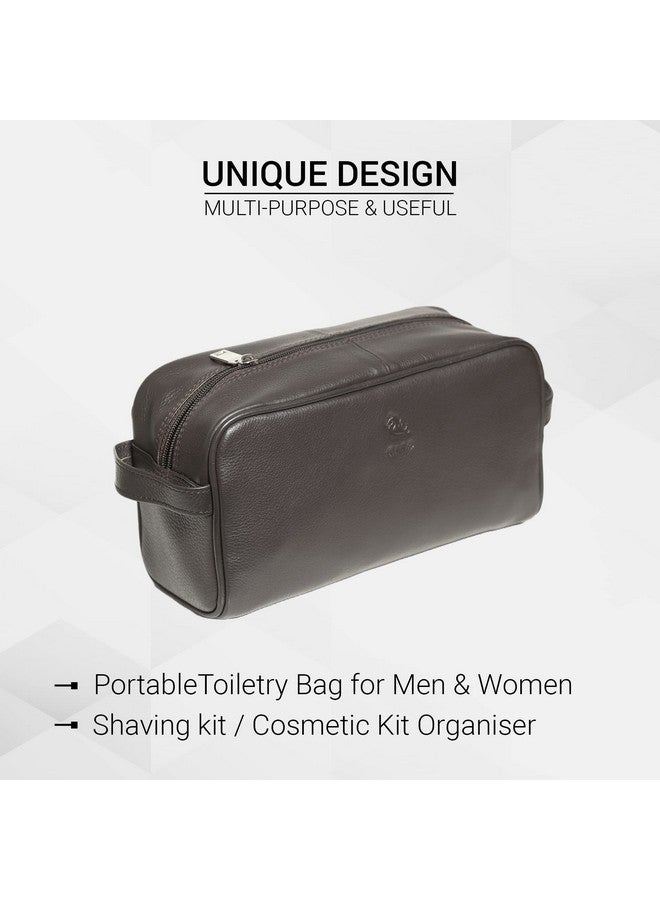 KARA Brown Leather Toiletry Bag - Portable Pouch for Travelling Both for Men and Women - Shaving kit - Make up Cosmetic Kit Organiser for Ladies - Image 2