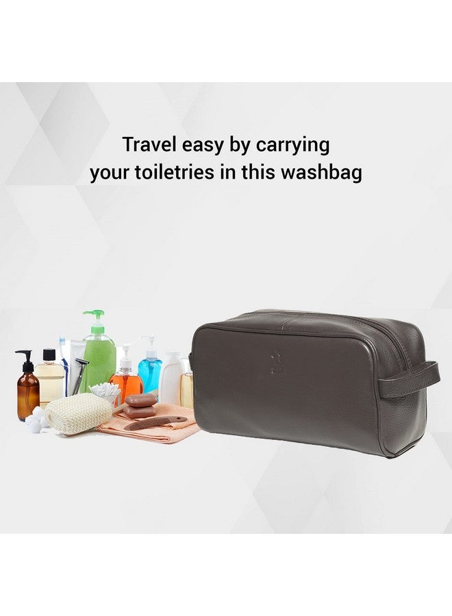 KARA Brown Leather Toiletry Bag - Portable Pouch for Travelling Both for Men and Women - Shaving kit - Make up Cosmetic Kit Organiser for Ladies - Image 4