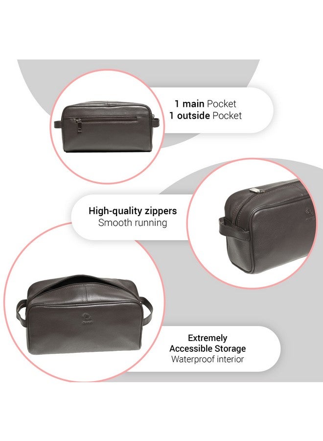 KARA Brown Leather Toiletry Bag - Portable Pouch for Travelling Both for Men and Women - Shaving kit - Make up Cosmetic Kit Organiser for Ladies - Image 3