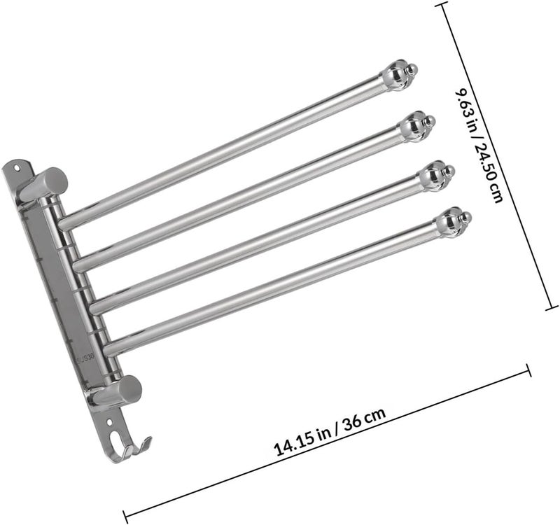 304 Stainless Steel Punch-Free Swivel Towel Rack Bar, Wall-Mounted Towel Organizer with 4 Rotatable Bars for Bathroom Storage and Hanging - Image 2