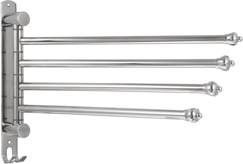 304 Stainless Steel Punch-Free Swivel Towel Rack Bar, Wall-Mounted Towel Organizer with 4 Rotatable Bars for Bathroom Storage and Hanging - Image 1
