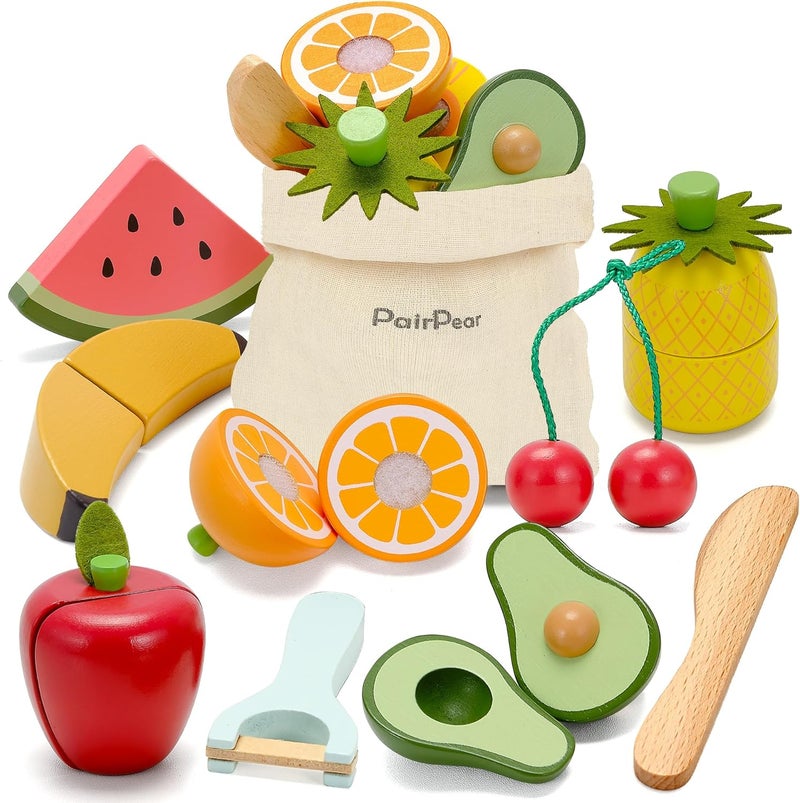 PairPear بيربير مجموعة قطع الفاكهة الخشبية للعب الطعام - Image 1
