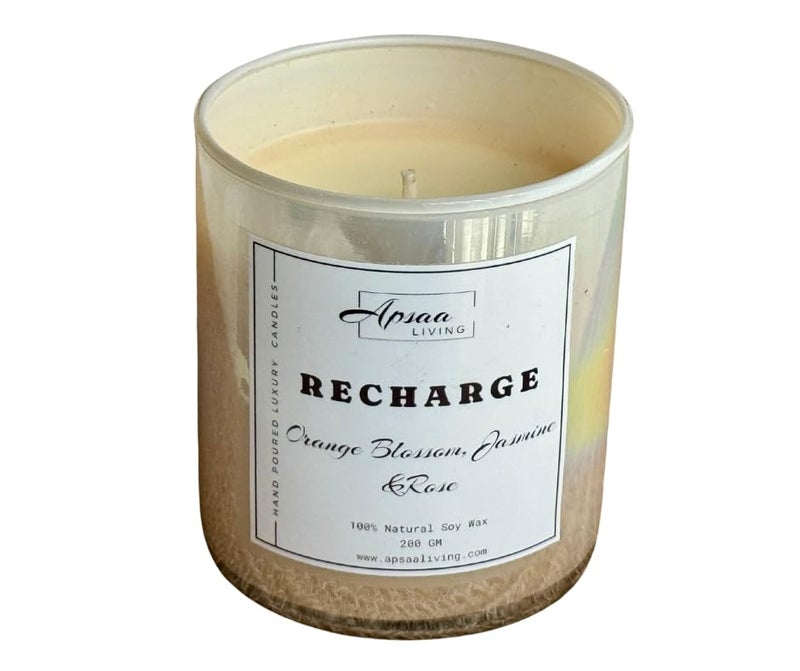 Apsaa Living Premium Scented Candle Non Toxic Natural Soy Wax Ideal for Home Dcor and Gifting Classique Collection Recharge Orange Blossom Jasmine and Rose 230g - Image 1