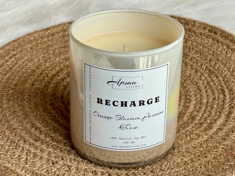 Apsaa Living Premium Scented Candle Non Toxic Natural Soy Wax Ideal for Home Dcor and Gifting Classique Collection Recharge Orange Blossom Jasmine and Rose 230g - Image 3