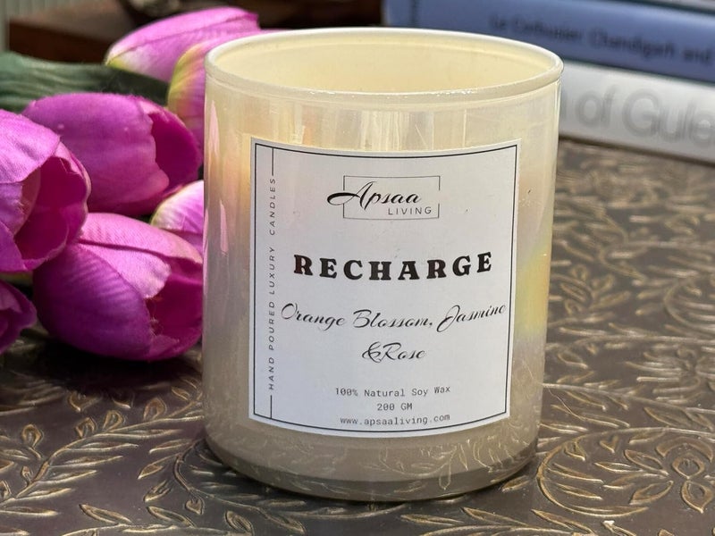 Apsaa Living Premium Scented Candle Non Toxic Natural Soy Wax Ideal for Home Dcor and Gifting Classique Collection Recharge Orange Blossom Jasmine and Rose 230g - Image 2