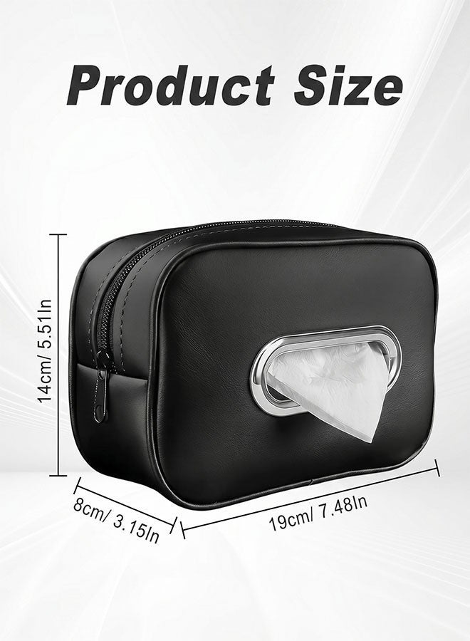 KENWIU Car Tissue Holder, Upgraded Large Premium PU Leather Rectangular Tissue Boxes & Napkins, Wider Opening for Easy Access, Dual Zipper for Car Headrest,Console,Seat Back (Black) - Image 2