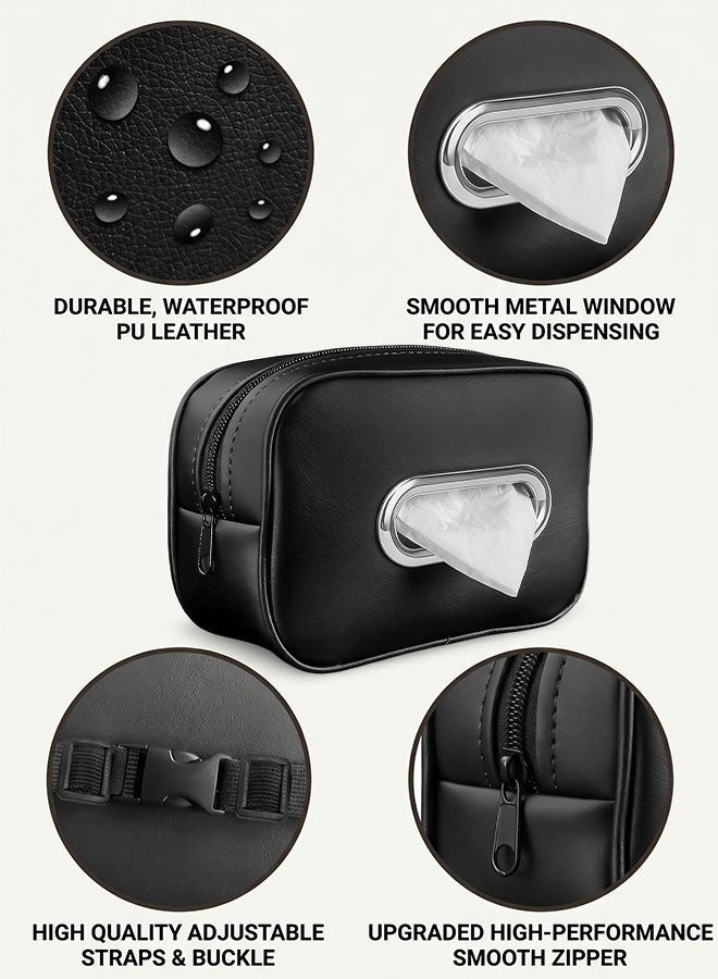 KENWIU Car Tissue Holder, Upgraded Large Premium PU Leather Rectangular Tissue Boxes & Napkins, Wider Opening for Easy Access, Dual Zipper for Car Headrest,Console,Seat Back (Black) - Image 3