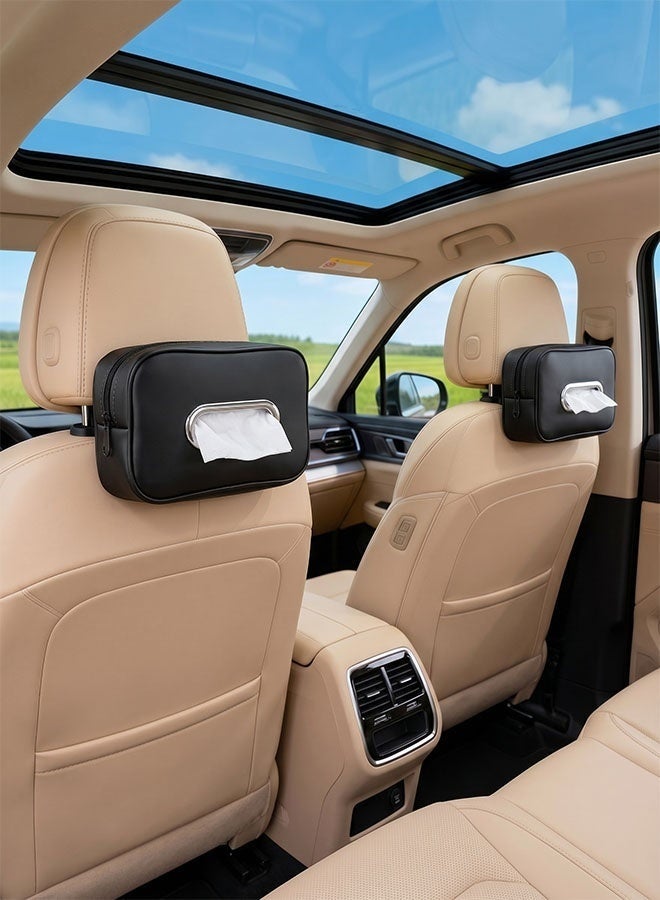 KENWIU Car Tissue Holder, Upgraded Large Premium PU Leather Rectangular Tissue Boxes & Napkins, Wider Opening for Easy Access, Dual Zipper for Car Headrest,Console,Seat Back (Black) - Image 4
