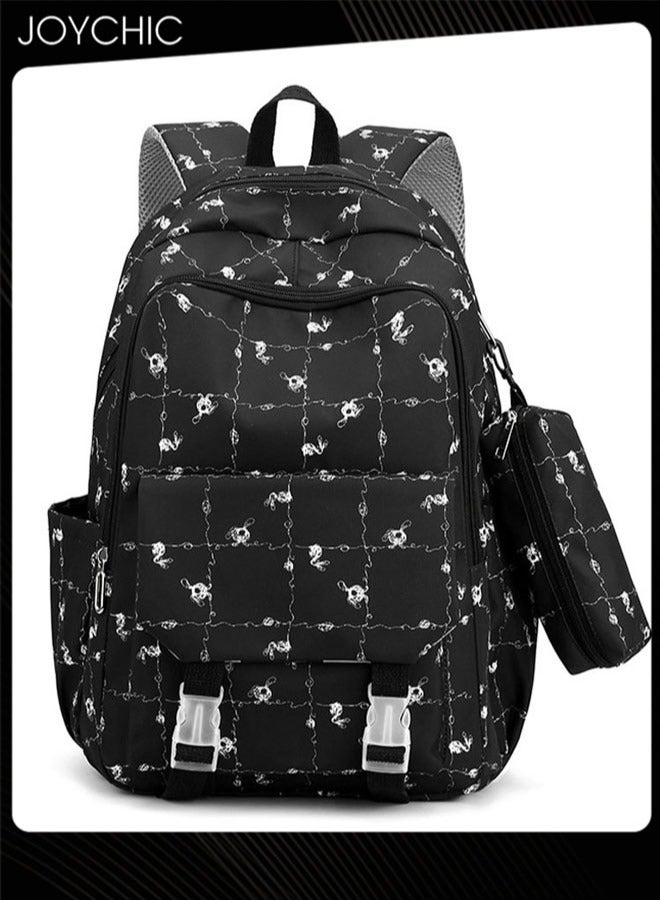 جوي شيك حقيبة ظهر مدرسية مطبوعة برسوم جرافيكية مع حقيبة قلم رصاص وحقيبة نهارية خفيفة الوزن ذات سعة كبيرة - Image 3