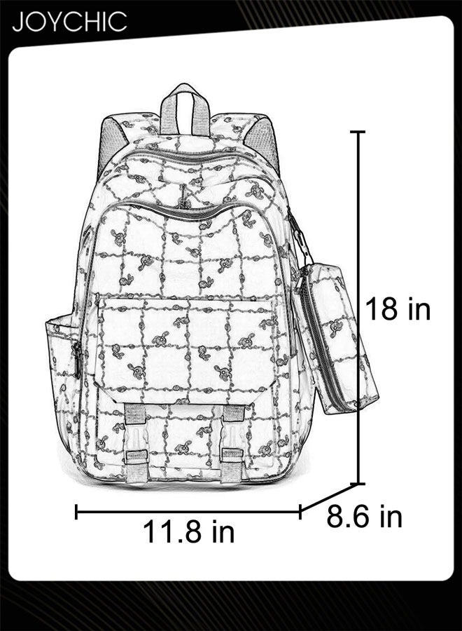 جوي شيك حقيبة ظهر مدرسية مطبوعة برسوم جرافيكية مع حقيبة قلم رصاص وحقيبة نهارية خفيفة الوزن ذات سعة كبيرة - Image 4