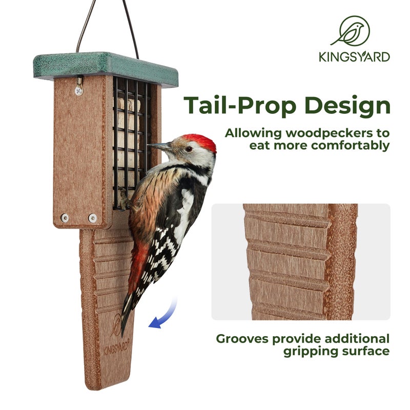 Kingsyard Recycled Plastic Suet Feeder, Tail Prop Suet Feeder for Outside Hanging, Sturdy & Durable, Great for Woodpecker & Clinging Birds, Green - Image 2