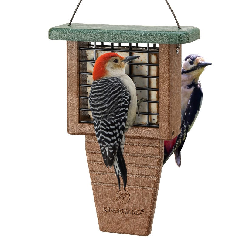 Kingsyard Recycled Plastic Suet Feeder, Tail Prop Suet Feeder for Outside Hanging, Sturdy & Durable, Great for Woodpecker & Clinging Birds, Green - Image 1
