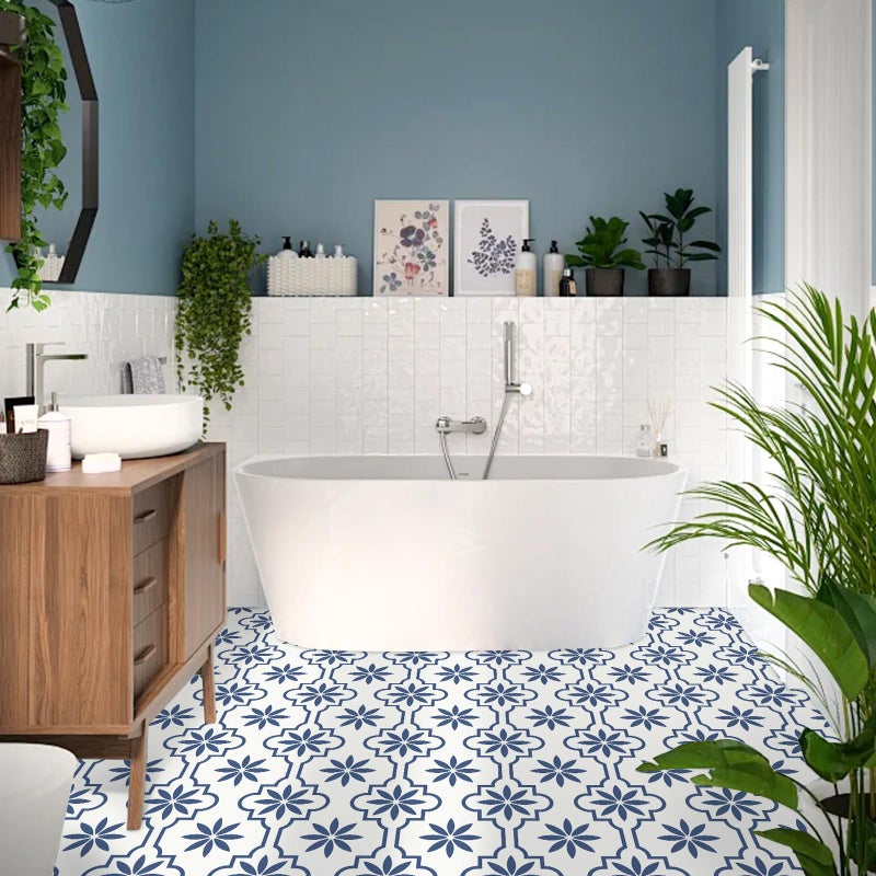 MORCART Peel and Stick Floor Tile, Vinyl Flooring Waterproof, DIY Flooring for Bathroom, Kitchen, Fireplace, Pet House, Stairs, Bedrooms, Wall (20PCS,7.87" x 7.87",Blue) - Image 4
