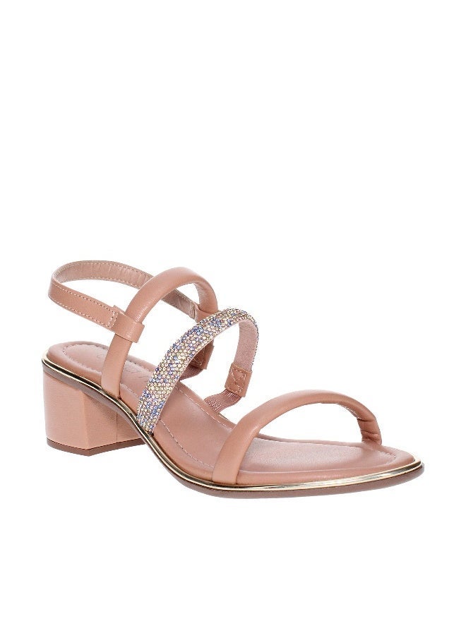 Beira Rio Beira Rio Ladies Mid Heel Sandals Beige | Made In Brazil  - Image 1