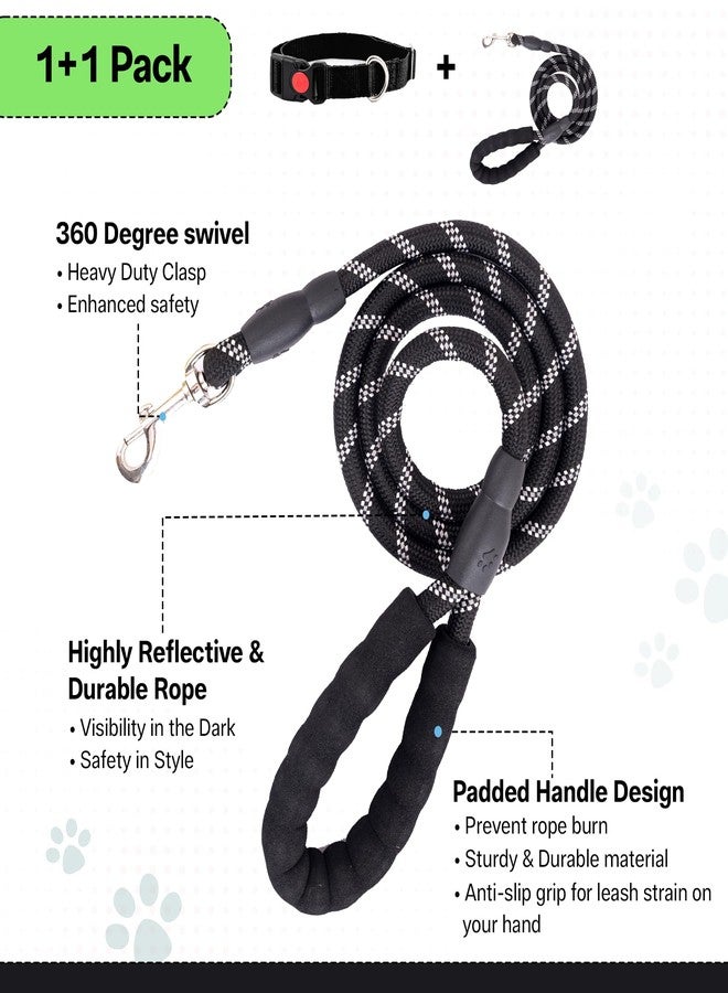 ADIL'S Adil’S Nylon Dog Collar & Leash Set Combo Suitable for All Dog Breeds, Reflective Soft Padded Handles for Running, Walking & Training, Leash Size 5ft, Collar Size: M (Black Color) - Image 3
