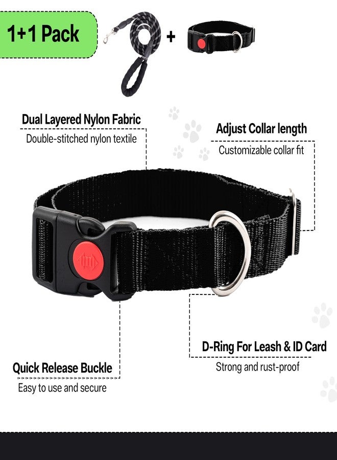 ADIL'S Adil’S Nylon Dog Collar & Leash Set Combo Suitable for All Dog Breeds, Reflective Soft Padded Handles for Running, Walking & Training, Leash Size 5ft, Collar Size: M (Black Color) - Image 2